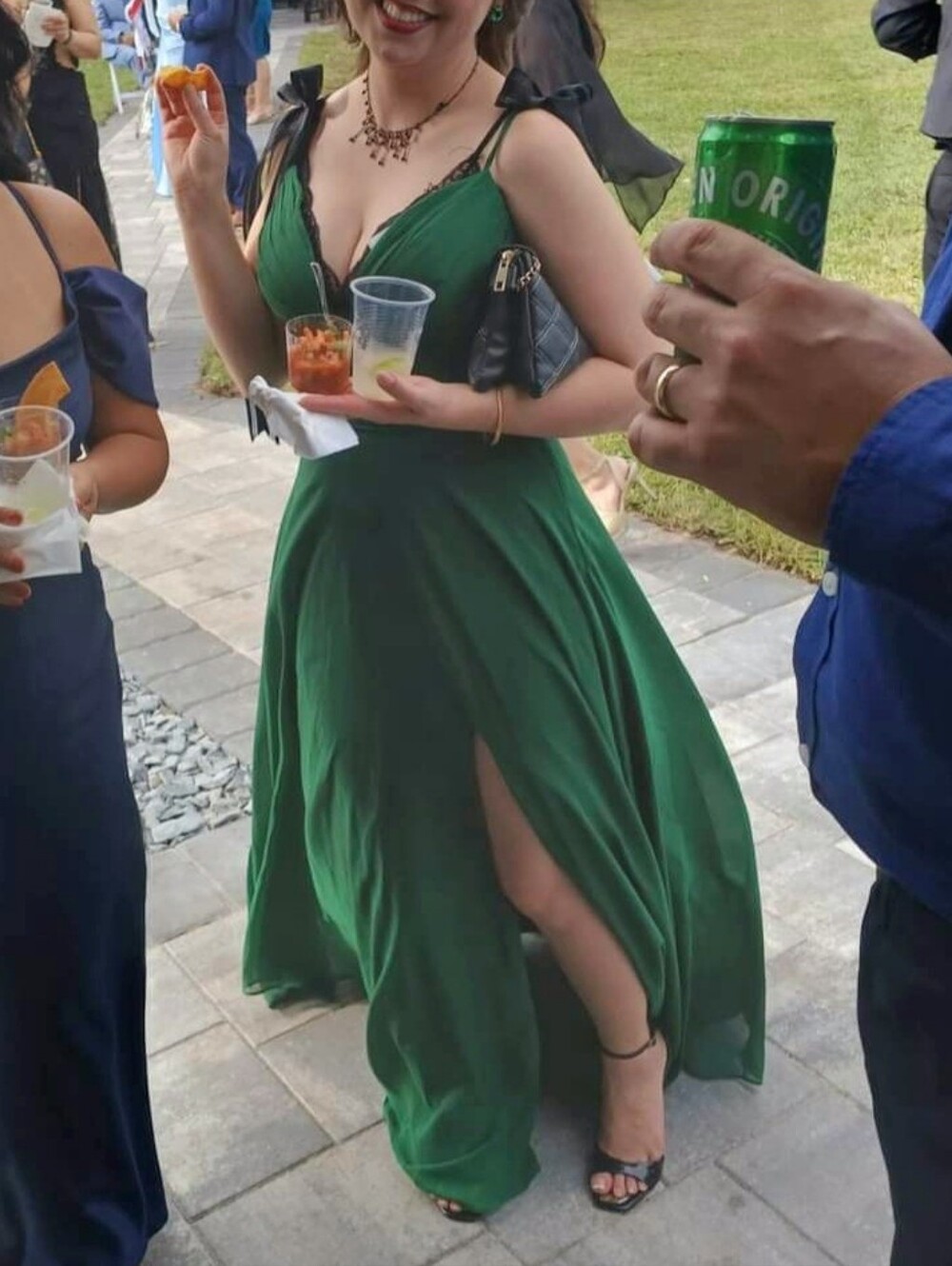 Emerald Green V-Neck Spaghetti Strap Evening Dress